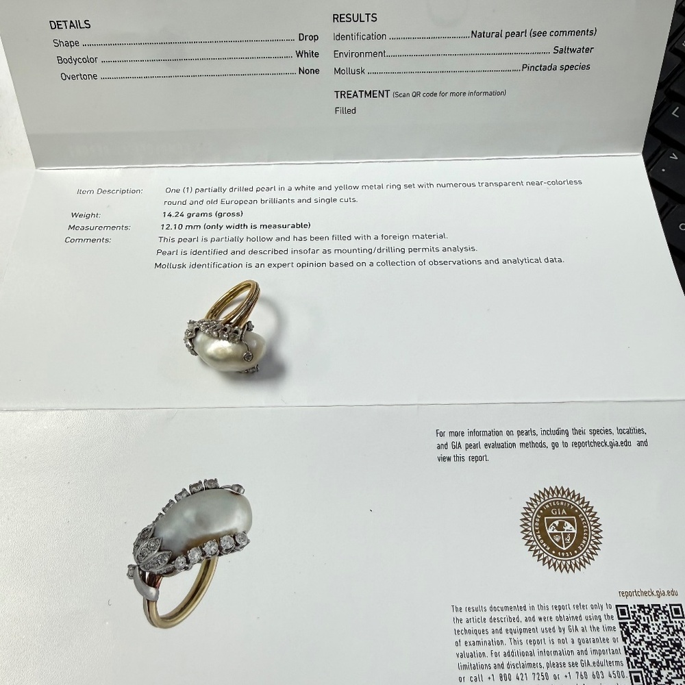 Natural salt water ( Basra) pearl mounted in bee ring